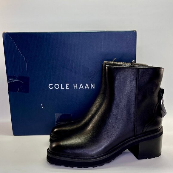 Cole Haan Gillian Lug Waterproof Leather Bootie Size 11B Black Block Heel Boots